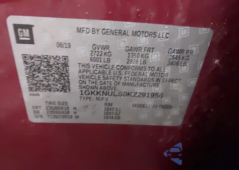 2019 GMC Acadia Slt-1 from USA, damaged, VIN 1GKKNULS0KZ291956